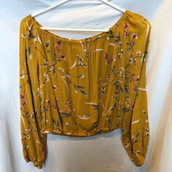 LA Gypsy Blouse Crop Mustard/flowers Medium - Picture 2 of 5